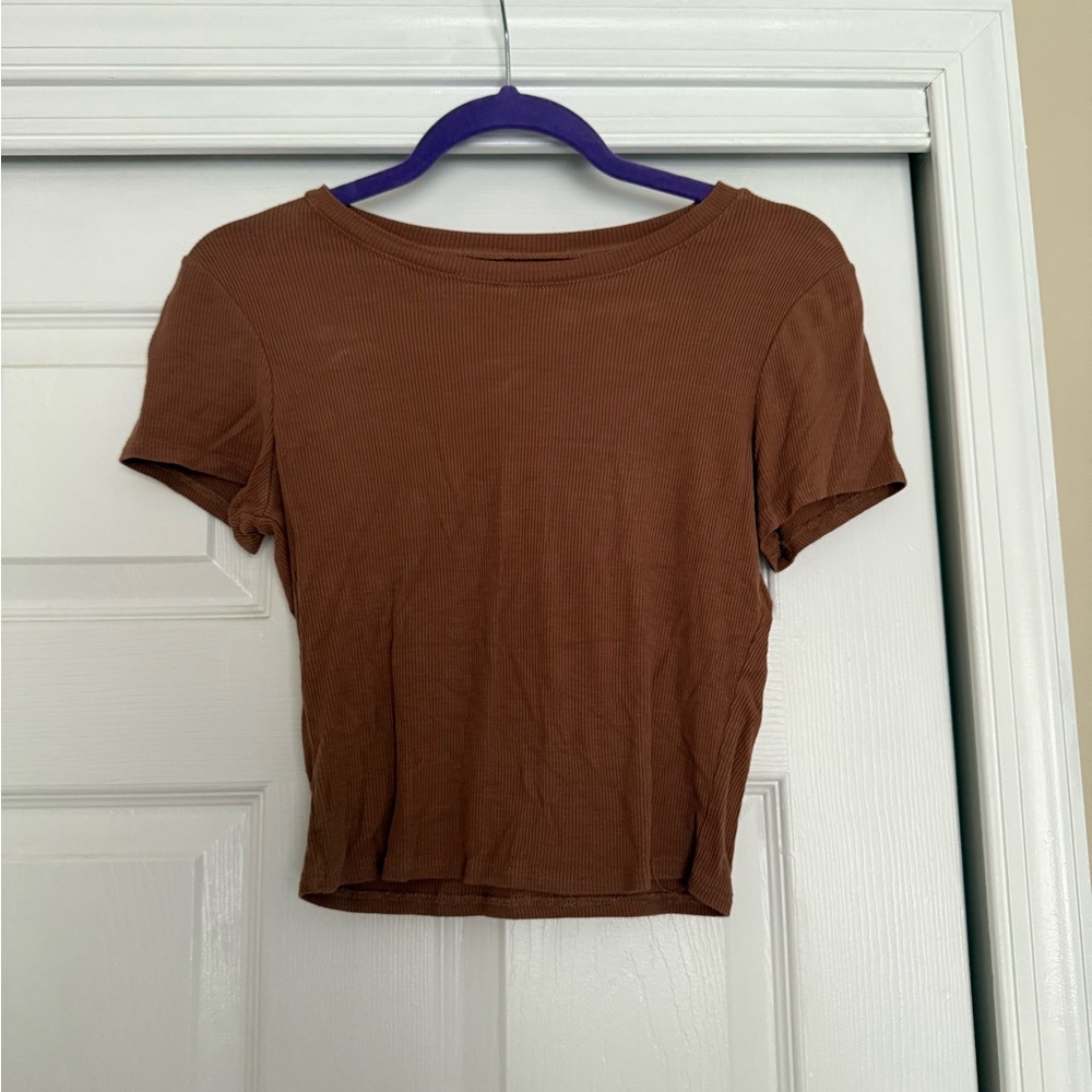 Brown Ribbed Women's Top